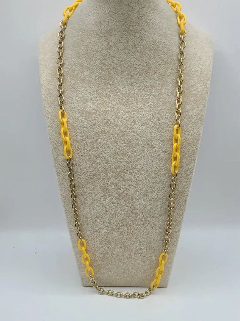 J Crew Long Gold Tone Link with Yellow Resin Station Links Necklace